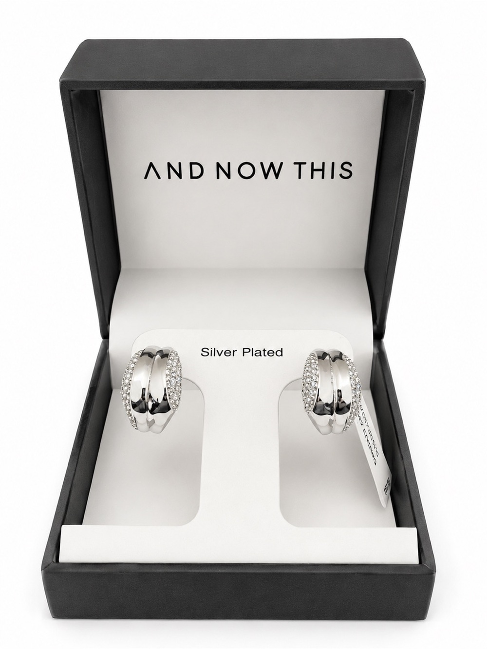 And Now This Silver Plated Crystal Hoop Huggies Earrings NWT